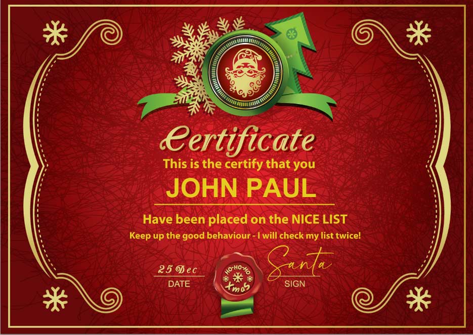 NICE LIST CERTIFICATES | HIGH QUALITY IMAGE | 99p! Was £4̶.9̶9̶! ⭐⭐⭐⭐⭐